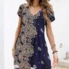 Summer Dresses for Women Petal Short Sleeve V-Neck Beach Dress Floral Print Dressy Casual Sun Dresses - Image 3