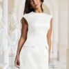 oten Women's Sexy Cap Sleeve Mock Neck Mini Dress A-Line Flare Club Night Out Party Short Dresses - Image 2