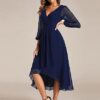 Ever-Pretty Women's Chiffon V Neck Long Sleeves Pleated A-Line Midi Length Wedding Guest Dress 01926 - Image 4