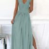 Dokotoo Womens 2025 Formal Dresses Wrap V-Neck Ruched Sexy Bridesmaid Wedding Guest Maxi Dresses - Image 2