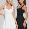 IWD Women's Square Neck Sleeveless Mini Dress Ruched Waist Tiered Ruffle Hem A Line Short Dresses - Image 4
