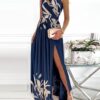 ECDAHICC Women's Sexy One Shoulder Cutout Pleated Maxi Dress Sleeveless High Slit Formal Evening Party Bridesmaid Dresses - Image 2