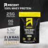 Ascent 100% Whey Protein Powder - Post Workout Whey Protein Isolate, Zero Artificial Flavors & Sweeteners, Soy & Gluten Free, 5.5g BCAA, 2.6g Leucine, Essential Amino Acids, Vanilla Bean 2 lb - Image 2
