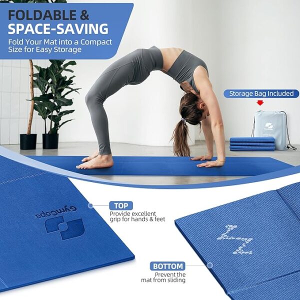 Foldable Yoga Mat for Travel, 68"x24" Folding Travel Gym Mat for Women Yoga Studio, Packable and Portable Pilates Mat with Storage Bag Easy to Carry, Lightweight Travel Workout Mat, 2mm - Image 6