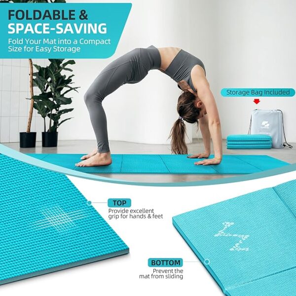 Foldable Yoga Mat for Travel, 68"x24" Folding Travel Gym Mat for Women Yoga Studio, Packable and Portable Pilates Mat with Storage Bag Easy to Carry, Lightweight Travel Workout Mat, 4mm - Image 6