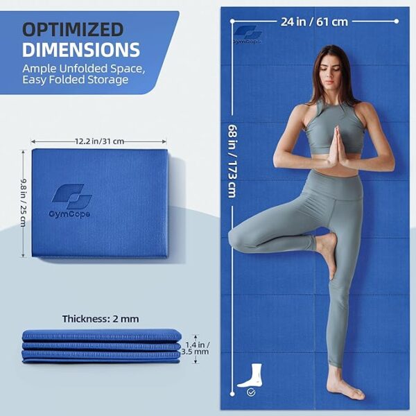 Foldable Yoga Mat for Travel, 68"x24" Folding Travel Gym Mat for Women Yoga Studio, Packable and Portable Pilates Mat with Storage Bag Easy to Carry, Lightweight Travel Workout Mat, 2mm - Image 5