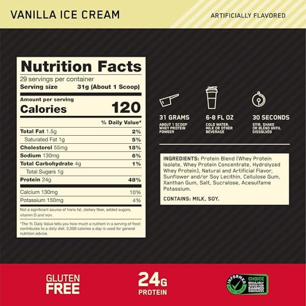 Optimum Nutrition Gold Standard 100% Whey Protein Powder, Vanilla Ice Cream, 2 Pound - Image 4