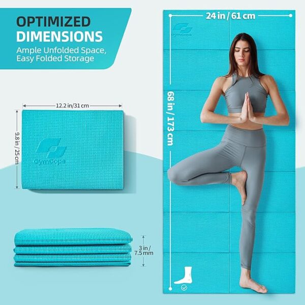 Foldable Yoga Mat for Travel, 68"x24" Folding Travel Gym Mat for Women Yoga Studio, Packable and Portable Pilates Mat with Storage Bag Easy to Carry, Lightweight Travel Workout Mat, 4mm - Image 5