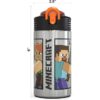 Zak Designs Minecraft - Stainless Steel Water Bottle with One Hand Operation Action Lid and Built-in Carrying Loop, with Straw Spout is Perfect for Kids (15.5 oz, 18/8, BPA-Free) - Image 3