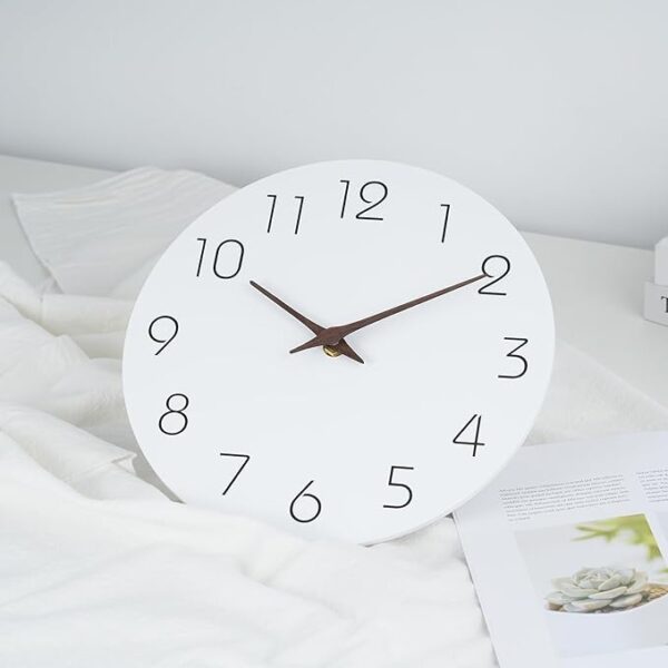 Mosewa Wall Clock Battery Operated White Silent Non Ticking Simple Minimalist Wooden Decorative for Kitchen Bathroom Bedroom Living Room Office - Image 5