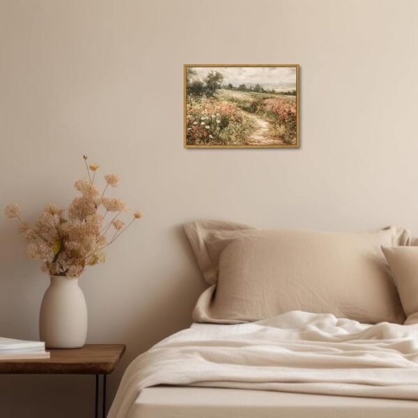 OIQArtOIQ Framed Canvas Wall Art,Vintage Decor,Landscape Nature Country Wildflower Paintings Farmhouse Pictures Modern Artwork Rustic Fall Flower Prints Cottagecore Office Living Room Bedroom Bathroom - Image 3