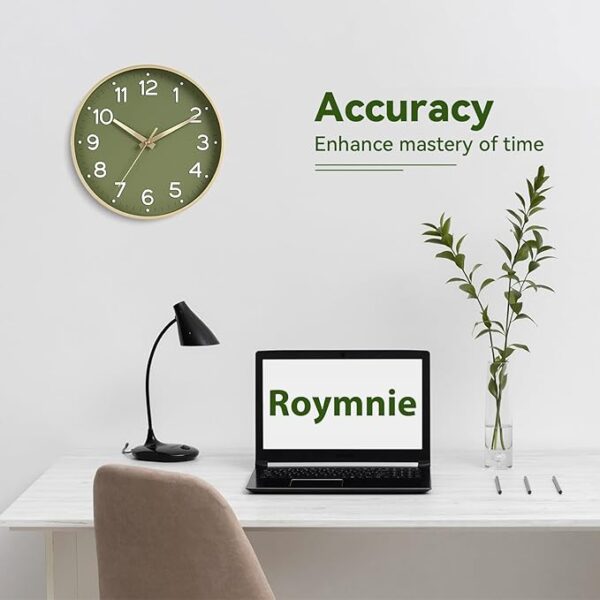 Wall Clock Green, Silent Wall Clocks Battery Operated Non Ticking Analog Clock Decorative for Kitchen Office Bathroom Bedroom(Gold) - Image 3
