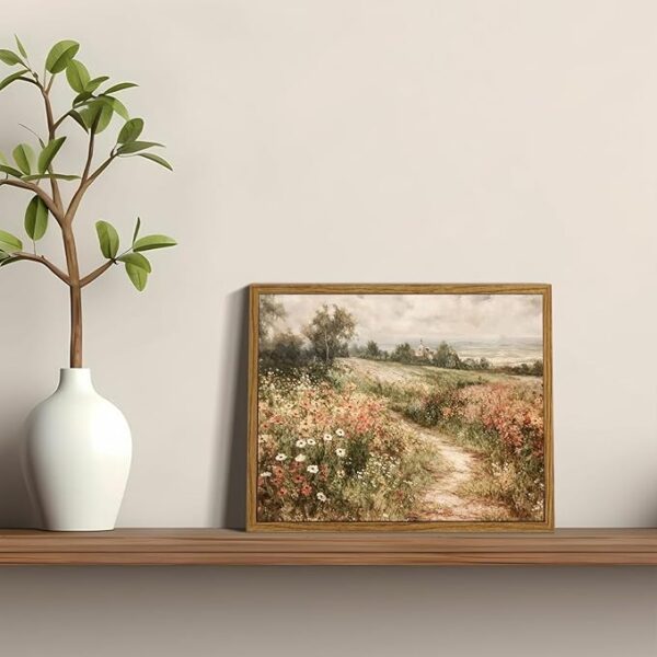 OIQArtOIQ Framed Canvas Wall Art,Vintage Decor,Landscape Nature Country Wildflower Paintings Farmhouse Pictures Modern Artwork Rustic Fall Flower Prints Cottagecore Office Living Room Bedroom Bathroom - Image 4