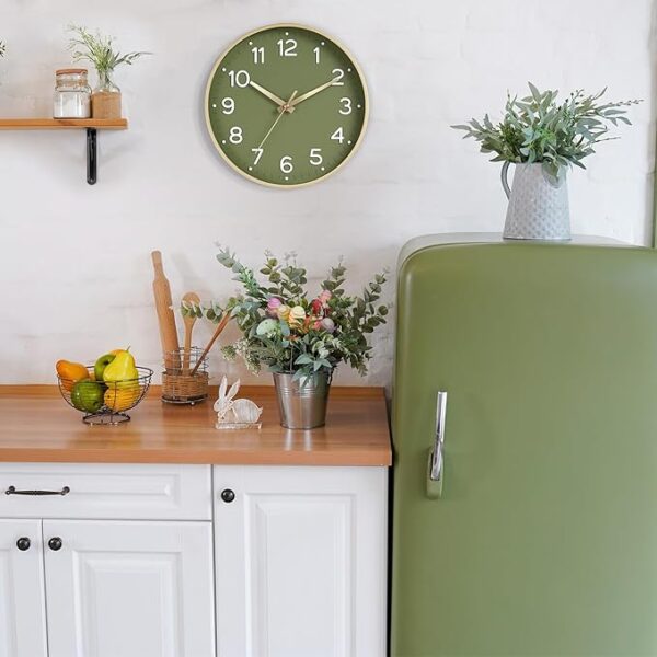Wall Clock Green, Silent Wall Clocks Battery Operated Non Ticking Analog Clock Decorative for Kitchen Office Bathroom Bedroom(Gold) - Image 2