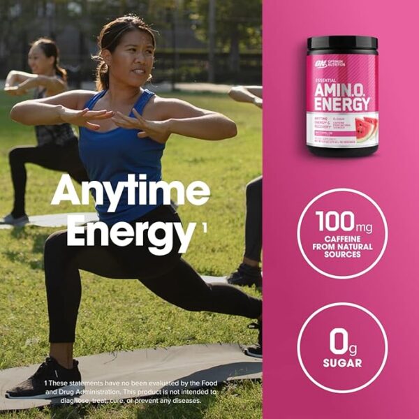 Optimum Nutrition Amino Energy - Pre Workout with Green Tea, BCAA, Amino Acids, Keto Friendly, Green Coffee Extract, Energy Powder - Watermelon, 30 Servings - Image 4