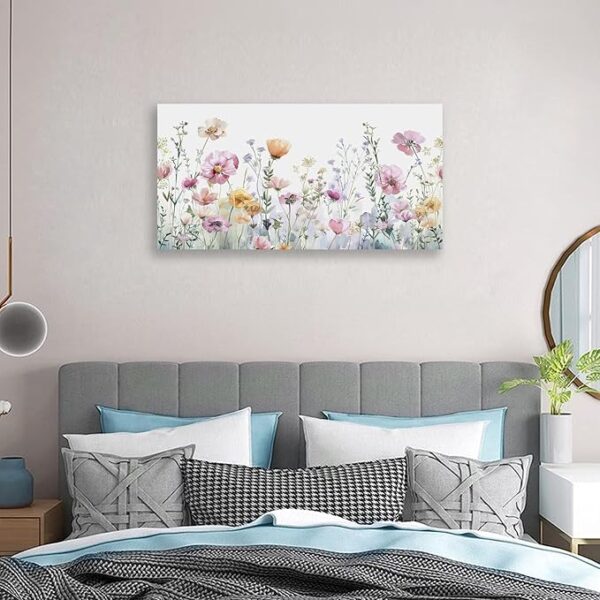 Tucai Decor Floral Wall Art Decor Pink Yellow Purple Flowers Painting Canvas Art for Living Room Bedroom Office Watercolor wildflowers Art Prints 20 x 40 inches Ready to Hang - Image 2