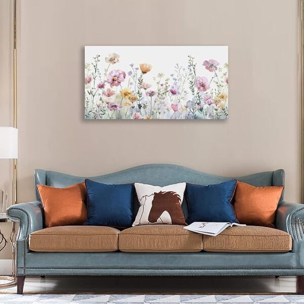 Tucai Decor Floral Wall Art Decor Pink Yellow Purple Flowers Painting Canvas Art for Living Room Bedroom Office Watercolor wildflowers Art Prints 20 x 40 inches Ready to Hang - Image 3