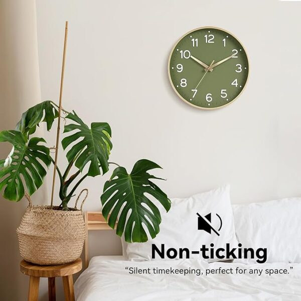 Wall Clock Green, Silent Wall Clocks Battery Operated Non Ticking Analog Clock Decorative for Kitchen Office Bathroom Bedroom(Gold) - Image 4