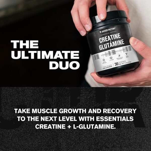 Jacked Factory Creatine + Glutamine - Creatine Supplement with L-Glutamine for Muscle Recovery, Muscle Growth, Increased Strength, Enhanced Energy Output, and Gut Health - 30 Servings, Unflavored - Image 2