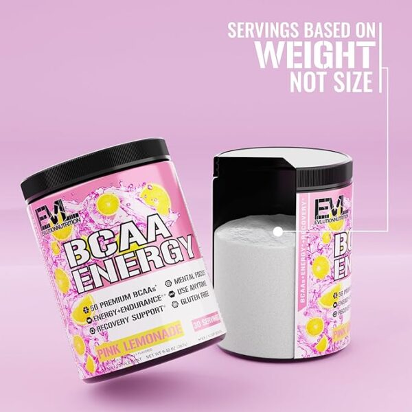 EVL BCAAs Amino Acids Powder - BCAA Energy Pre Workout Powder for Muscle Recovery Lean Growth and Endurance - Rehydrating Post Workout Recovery Drink with Natural Caffeine - Pink Lemonade - Image 5
