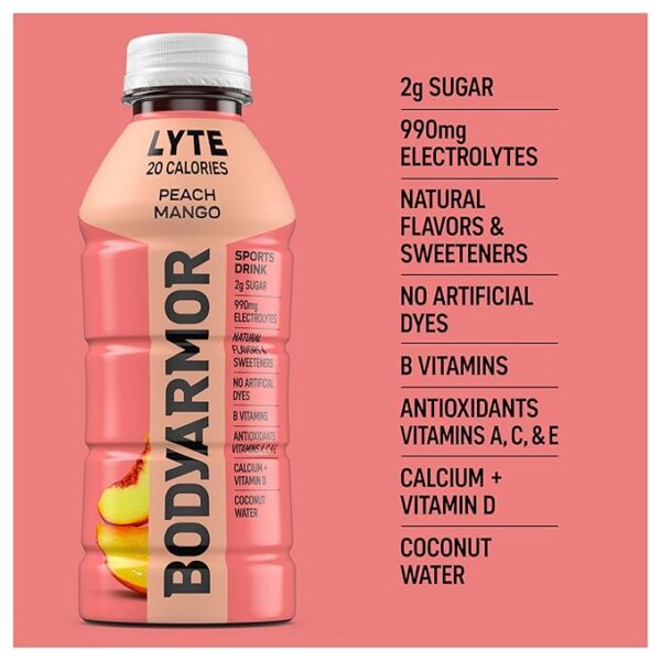 BODYARMOR LYTE Sports Drink Low-Calorie Sports Beverage, Peach Mango, Coconut Water Hydration, Natural Flavors With Vitamins, Potassium-Packed Electrolytes, Perfect For Athletes, 16 Fl Oz (Pack of 12) - Image 4