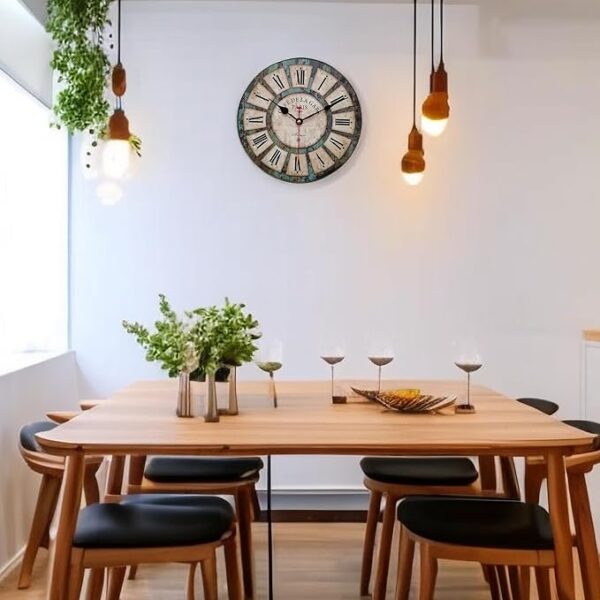 Qukueoy Silent Round Wooden Wall Clock Rustic Country Style, Battery Operated, Vintage Farmhouse Wall Decor for Living Room, Kitchen, Bedroom, Office - Image 2
