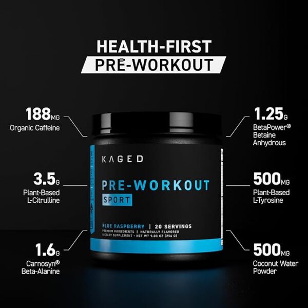 Kaged Sport Pre Workout Powder for Men & Women, Fruit Punch, Sport Certified, 188mg Caffeine, Nitric Oxide Supplement, Beta Alanine for Energy, Weightlifting, Cardio Endurance & Strength, 20 Servings - Image 5