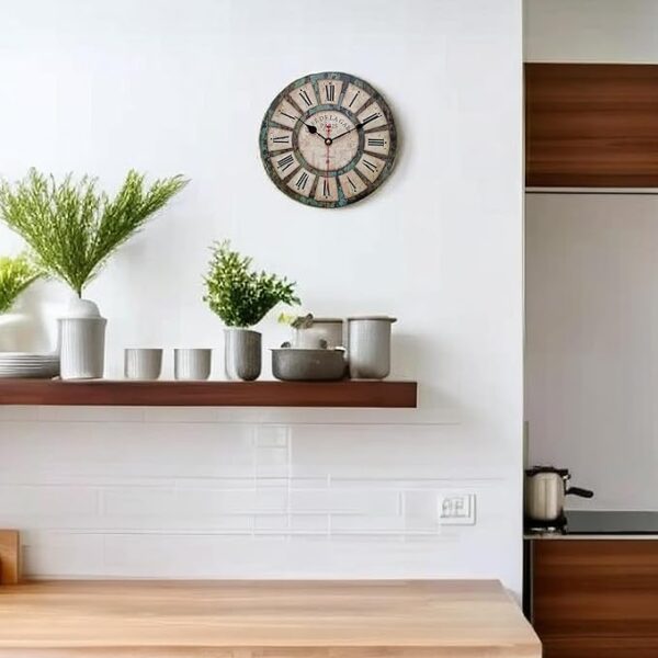 Qukueoy Silent Round Wooden Wall Clock Rustic Country Style, Battery Operated, Vintage Farmhouse Wall Decor for Living Room, Kitchen, Bedroom, Office - Image 5