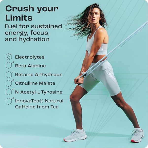 KEY NUTRIENTS Pre Workout Powder with 5 Electrolytes - Blue Raspberry No Sugar - 150mg Caffeine, L-Citrulline, Beta Alanine, L-Tyrosine - Natural Preworkout for Men & Women (30 Servings) - Image 3
