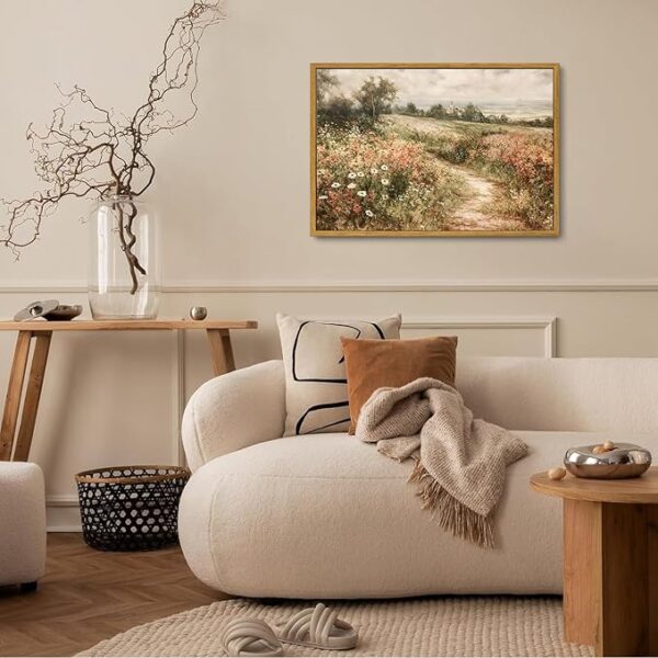 OIQArtOIQ Framed Canvas Wall Art,Vintage Decor,Landscape Nature Country Wildflower Paintings Farmhouse Pictures Modern Artwork Rustic Fall Flower Prints Cottagecore Office Living Room Bedroom Bathroom - Image 2