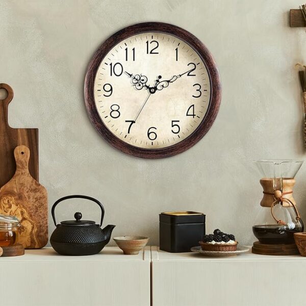 Wall Clock, Vintage Wall Clocks Battery Operated Quartz Silent Non-Ticking Retro Rustic Style Clock Decorative for Kitchen,Bathroom Home Office (Bronze) - Image 5