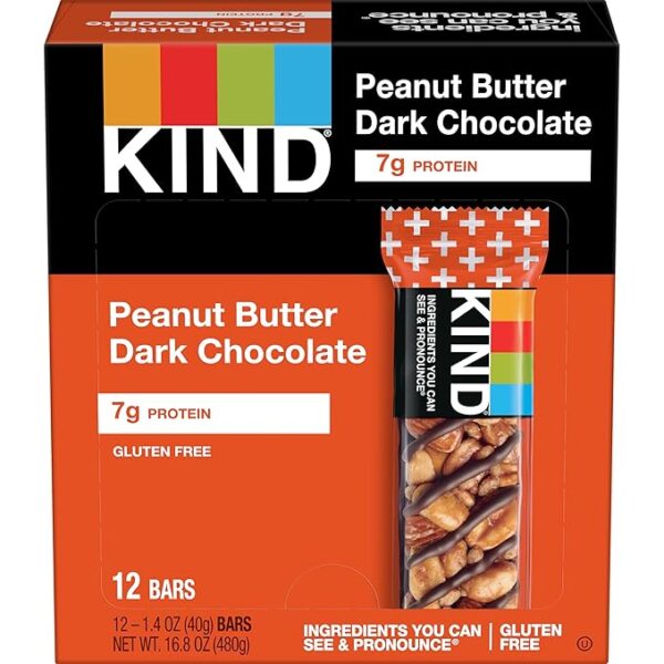 KIND Snack Bars, Peanut Butter Dark Chocolate, 7g Protein, Gluten Free Bars, 1.4 OZ, 12 Count - Image 2