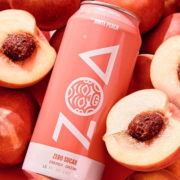 ZOA Zero Sugar Energy Drinks, White Peach - Sugar Free with Electrolytes, Healthy Vitamin C, Amino Acids, Essential B-Vitamins, and Caffeine from Green Tea - 16 Fl Oz (12-Pack) - Image 3