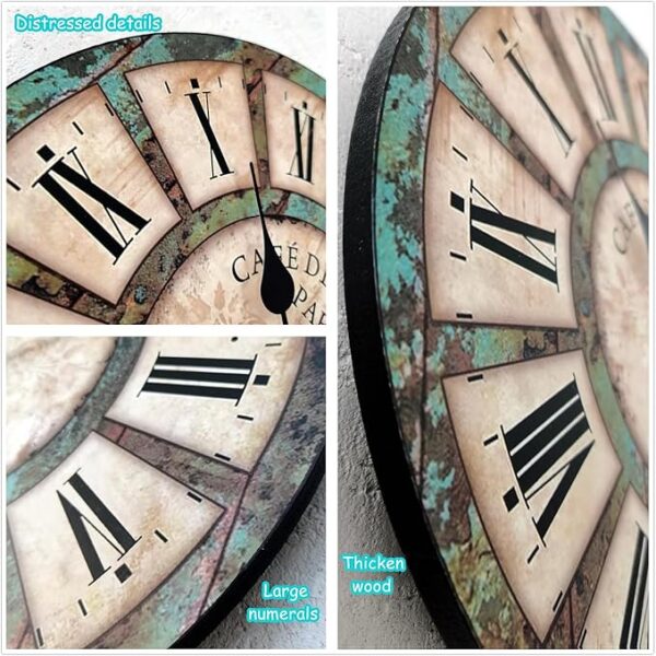 Qukueoy Silent Round Wooden Wall Clock Rustic Country Style, Battery Operated, Vintage Farmhouse Wall Decor for Living Room, Kitchen, Bedroom, Office - Image 4