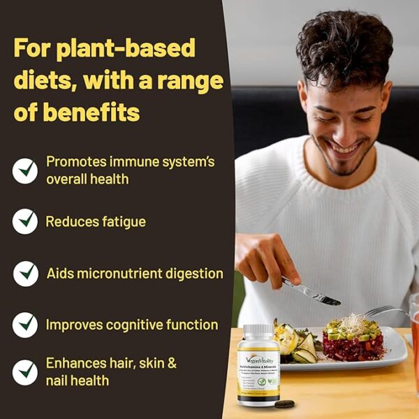 Vegan Vitality Multivitamins & Minerals for Women and Men with High Strength Vitamin B12, D3 & K2. 180 Vegan Multivitamin Tablets - 6 Months Supply. Vitamins for Vegans & Vegetarians - Image 2