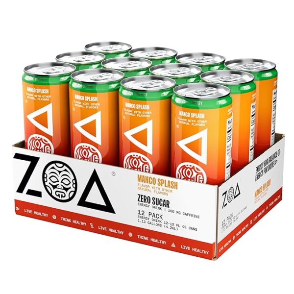 ZOA Zero Sugar Energy Drinks, Mango Splash - Sugar Free with Electrolytes, Healthy Vitamin C, Amino Acids, Essential B-Vitamins, and Caffeine from Green Tea - 12 Fl Oz (Pack of 12) - Image 5