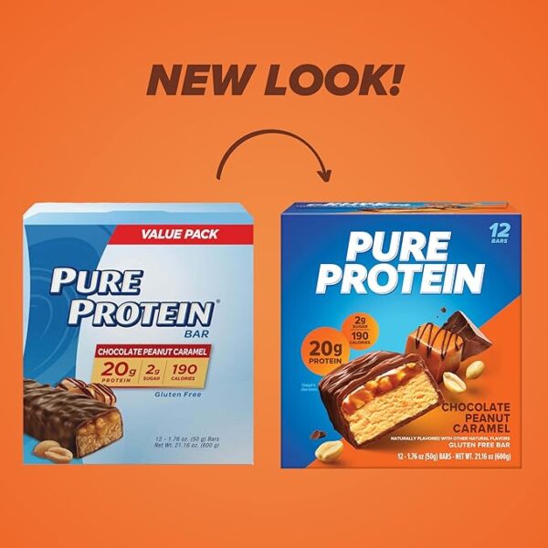 Pure Protein Bars, High Protein, Nutritious Snacks to Support Energy, Low Sugar, Gluten Free, Chocolate Peanut Caramel, 1.76oz, 12 Count (Pack of 1) - Image 2