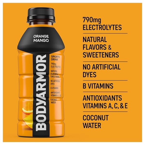 BODYARMOR Sports Drink Sports Beverage, Orange Mango, Coconut Water Hydration, Natural Flavors With Vitamins, Potassium-Packed Electrolytes, Perfect For Athletes, 16 Fl Oz (Pack of 12) - Image 4