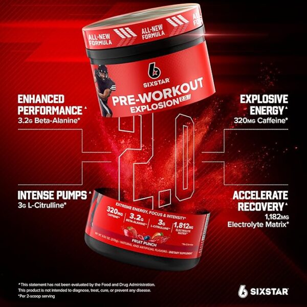 Six Star Pre-Workout Powder for Men & Women, Fruit Punch (30 Servings) - Preworkout Explosion 2.0 Energy Powder Drink Mix with Beta-Alanine & Caffeine - Sports Nutrition Supplement Products - Image 2