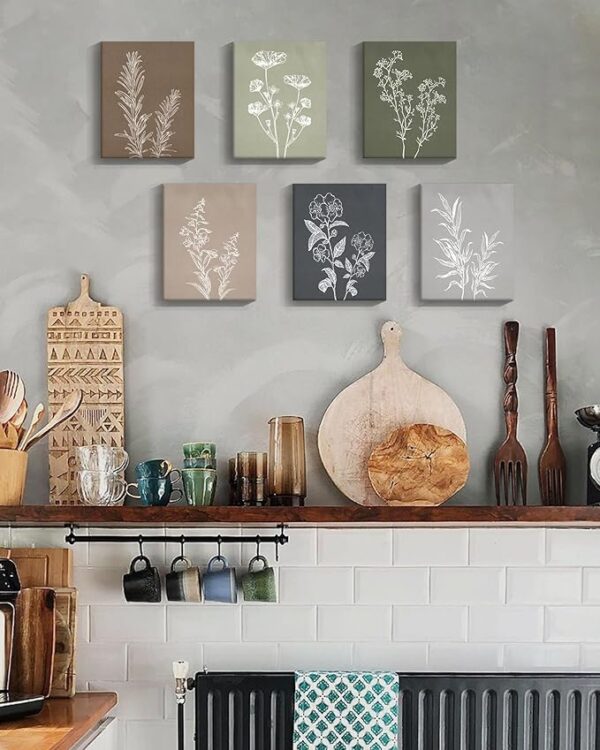 Drsoum Botanical Wall Art Framed Boho Wall Art Decor Wooded Minimalist Vintage Print Modern Rustic Farmhouse Home Kitchen Decor 8x10inx6pcs - Image 5