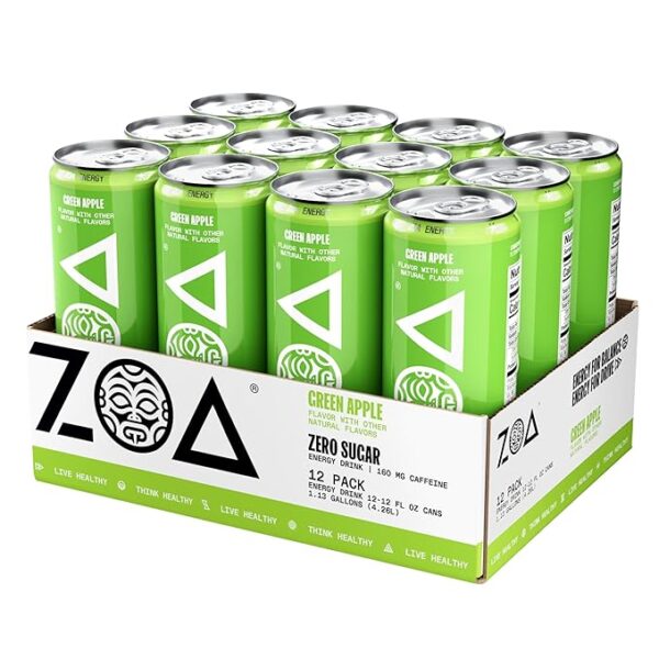 ZOA Zero Sugar Energy Drinks, Green Apple - Sugar Free with Electrolytes, Healthy Vitamin C, Amino Acids, Essential B-Vitamins, and Caffeine from Green Tea - 12 Fl Oz (12-Pack) - Image 5