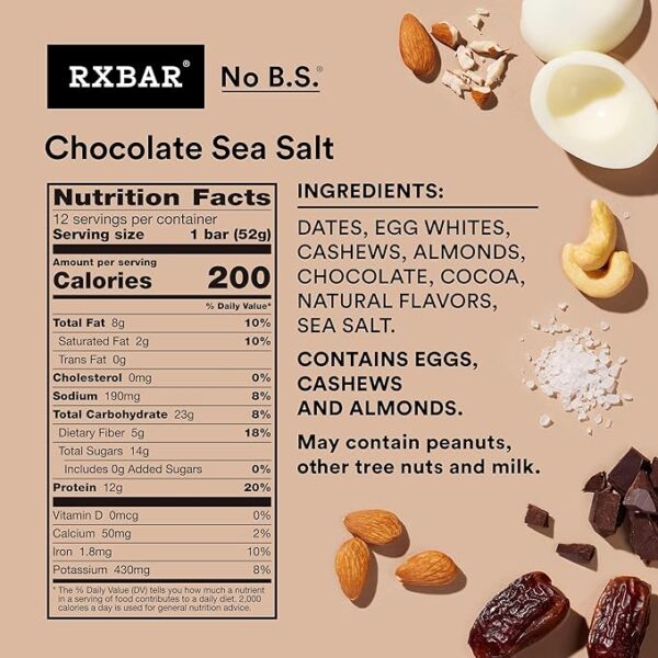 RXBAR Protein Bars, Protein Snack, Snack Bars, Chocolate Sea Salt, 22oz Box (12 Bars) - Image 2