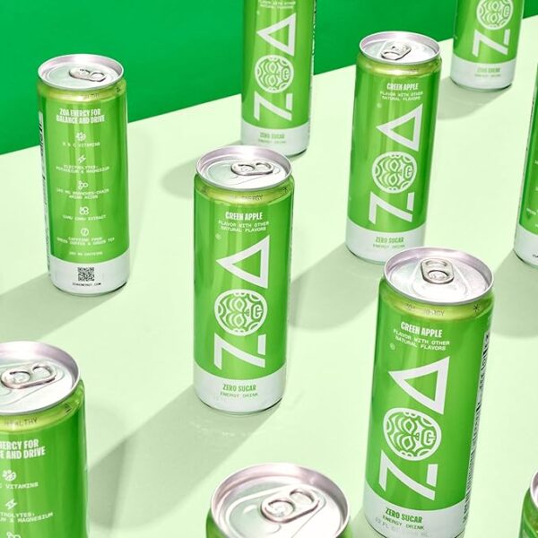 ZOA Zero Sugar Energy Drinks, Green Apple - Sugar Free with Electrolytes, Healthy Vitamin C, Amino Acids, Essential B-Vitamins, and Caffeine from Green Tea - 12 Fl Oz (12-Pack) - Image 4