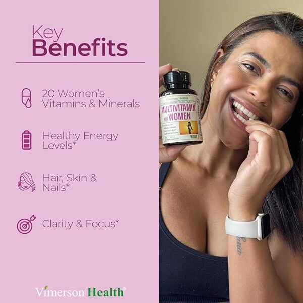 Multivitamin for Women - Daily Womens Multivitamin & Multimineral with Vitamin A, C, D, E, B12, Zinc & More. Essential Vitamins for Women for Energy, Focus, Hair Growth & Overall Health. 60 Capsules - Image 2