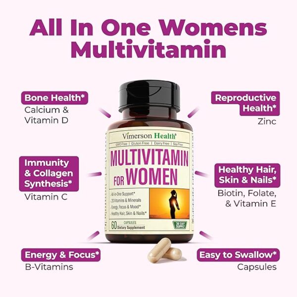 Multivitamin for Women - Daily Womens Multivitamin & Multimineral with Vitamin A, C, D, E, B12, Zinc & More. Essential Vitamins for Women for Energy, Focus, Hair Growth & Overall Health. 60 Capsules - Image 5