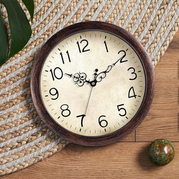 Wall Clock, Vintage Wall Clocks Battery Operated Quartz Silent Non-Ticking Retro Rustic Style Clock Decorative for Kitchen,Bathroom Home Office (Bronze) - Image 3