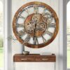 The Gears Clock The Original Real Moving Gear Wall Clock Vintage Industrial Oversized Rustic Farmhouse (24 inch (60cm), Vintage Brown) - Image 2