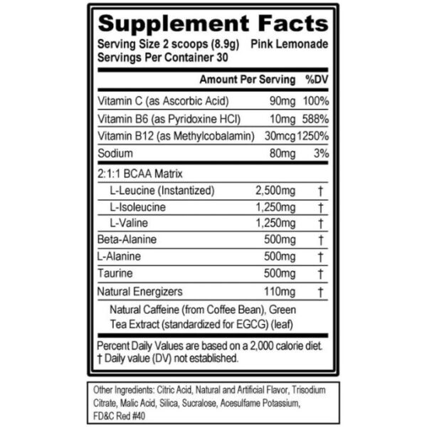 EVL BCAAs Amino Acids Powder - BCAA Energy Pre Workout Powder for Muscle Recovery Lean Growth and Endurance - Rehydrating Post Workout Recovery Drink with Natural Caffeine - Pink Lemonade - Image 2
