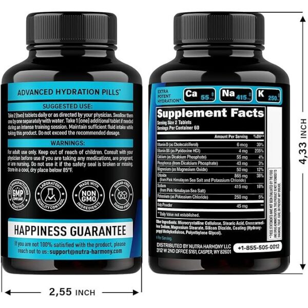 Electrolytes - Electrolyte Tablets with Magnesium, Sodium, Potassium, Chloride, Vitamins D3 & B6, Kelp Powder - Salt Pills - Made in USA - Oral Tablets as Capsules - Vegan & Keto Friendly - 120 Tabs - Image 2