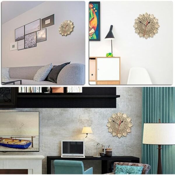 Mandala Flower Silent Wall Clock 12 Inch, Dual Mode Wooden Clock for Home & Office - Wall Mount or Tabletop Decoration, Noise-Free Modern Design for Dining Room, Study, Kitchen - Image 6